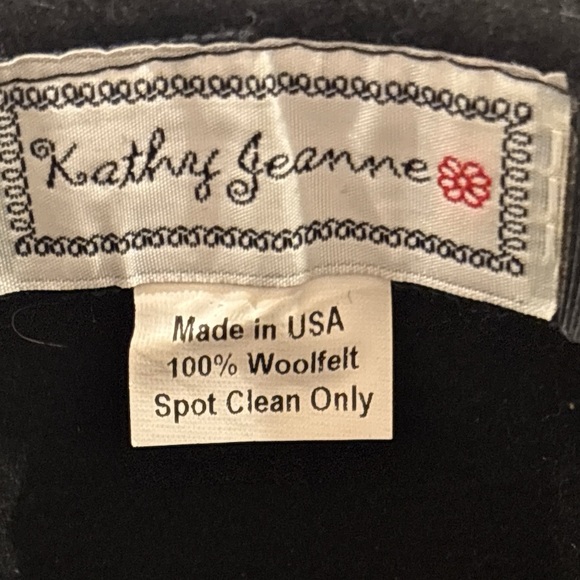 80s KATHY JEANNE BLACK WOOLFELT WIDE BRIM HAT W GROSGRAIN RIBBON BAND ROMANTIC - Picture 6 of 6